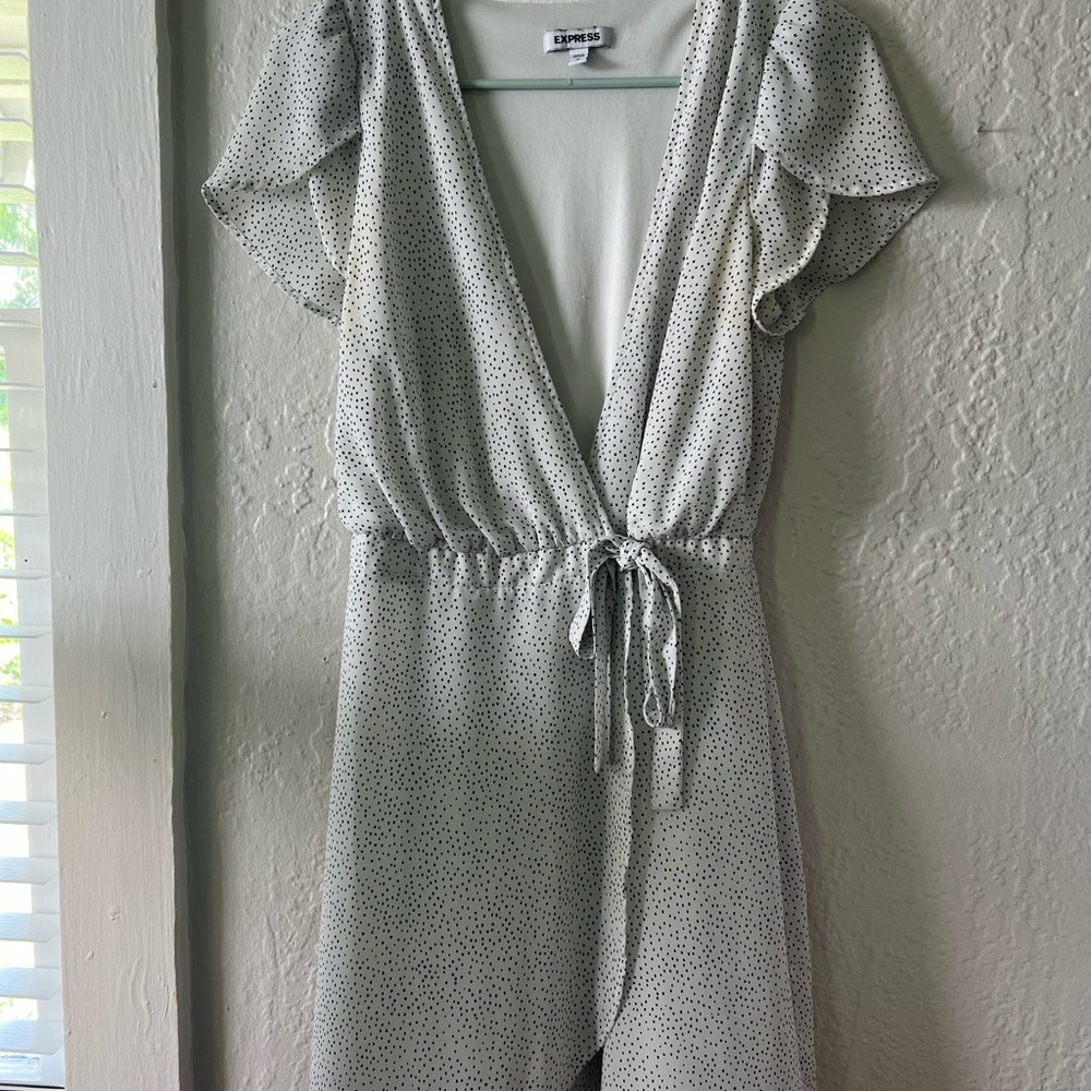 Express White and Black Polka Dot Dress